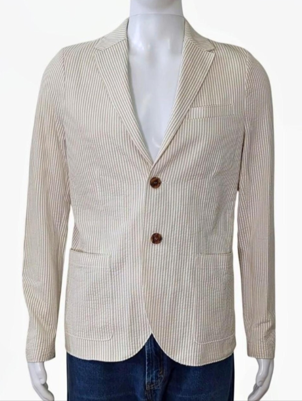 Harris Wharf London cream & white striped seersucker blazer Tag size 48 NWT